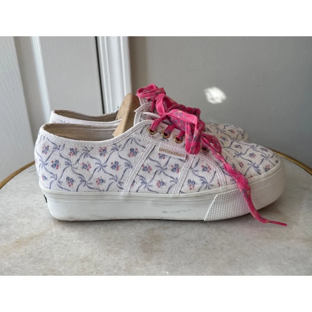 LoveShackFancy x Superga Platform Sneakers‎ Floral Print Pink Laces Size 41.5